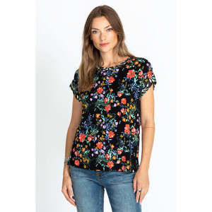 Johnny Was Kashim Relaxed Floral Short Top Floral Tee Flowers Black Shirt New